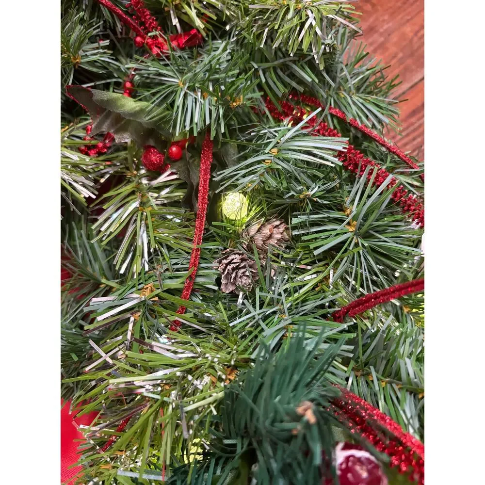 Handmade Large 26” Christmas Wreath Butterfly Lights Beads Poinsettia Wire Back